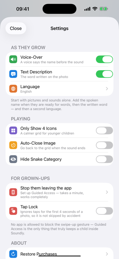 The app's own switches